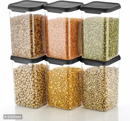 Shreeji 1100ml Airtight Containers For Kitchen Storage And Containers Storage Box For Pantry Organization And Kitchen Storage, Kitchen Accessories Items Beans, (Set Of 6) Black, Plastic-thumb2