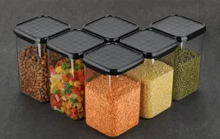 Shreeji 1100ml Airtight Containers For Kitchen Storage And Containers Storage Box For Pantry Organization And Kitchen Storage, Kitchen Accessories Items Beans, (Set Of 6) Black, Plastic-thumb2