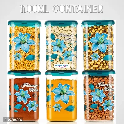 New Design Printed Airtight Plastic Square Container Set for Kitchen Storage - 1100ml Containers | Unbreakable  Air-Tight Design | Container  Containers Set (Set of 6, BLUE)