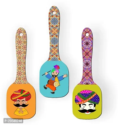 Decorative Wooden Printed Wall Hanger Spoons For Cafe- 3 Pieces