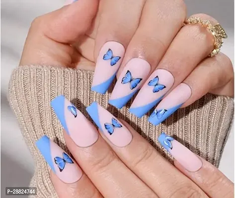 Classic Canvas Arts Manicure Fake Nails Bks-1258 Mate Pink  Sky Blue With Butterfly Touch