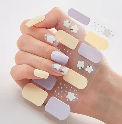 VIKSON INTERNATIONAL Set of 14 Self adhesive/Pre-Glued Waterproof Non-Toxic Professional Quality Pre Designed Long Artificial Fake Gel Nail Wraps Stickers.