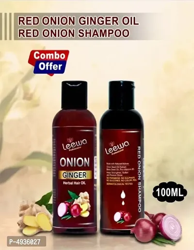 Leewa Professional Red Onion Ginger Oil And Shampoo Combo-thumb0