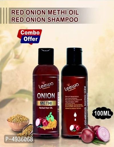 Leewa Professional Red Onion Methi Oil And Shampoo Combo-thumb0
