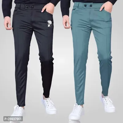 Stylish Multicoloured Modal Solid Regular Trouser For Men Pack Of 2-thumb0