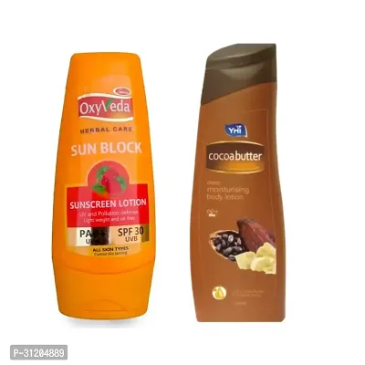 Yhi Cocoa Butter Skin Hydrating Body Lotion Simco Oxyveda Sun Block Sunscreen Lotion Combo