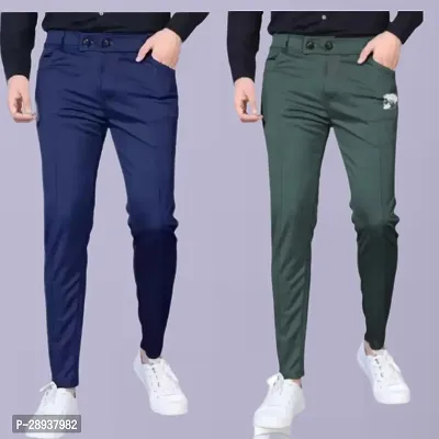 Stylish Multicoloured Modal Solid Regular Trouser For Men Pack Of 2