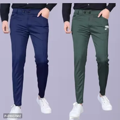 Stylish Multicoloured Modal Solid Regular Trouser For Men Pack Of 2-thumb0