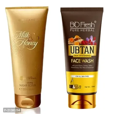 Milk And Honey Gold Smoothing Sugar Scrub Biofresh Ubtan Face Wash Combo-thumb0