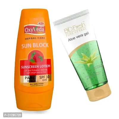 Biofresh Aloe Vera Gel For Men And Women With Vitamin E Simco Oxyveda Sun Block Sunscreen Lotion Combo