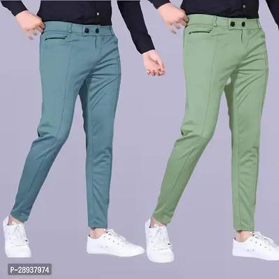 Stylish Multicoloured Modal Solid Regular Trouser For Men Pack Of 2-thumb0