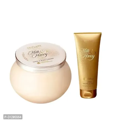 Oriflame Sweden Milk And Honey Gold Smoothing Sugar Scrub - 200G Oriflame Sweden Milk And Honey Gold Nourishing Hand And Body Cream 250Ml Combo