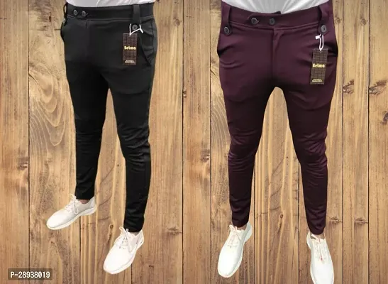 Stylish Multicoloured Modal Solid Regular Trouser For Men Pack Of 2-thumb0