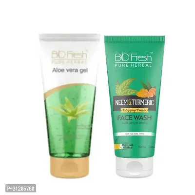 Biofresh Neem Turmeric Face Wash With Active Aroma Nano Multi-Vitamin Herbal B I O F R E S H Organic Aloe Vera Gel With Vitamin E And Antiseptic Herbs Combo-thumb0