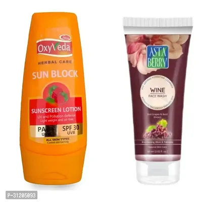 Simco Oxyveda Sun Block Sunscreen Lotion Astaberry Wine Face Wash Combo-thumb0