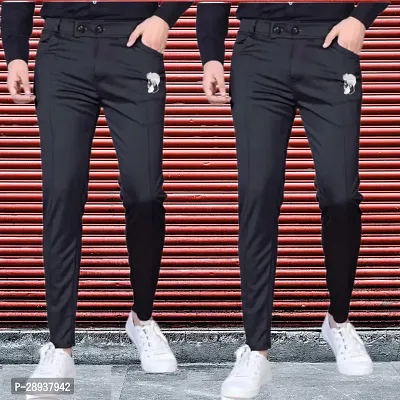 Stylish Black Modal Solid Regular Trouser For Men Pack Of 2