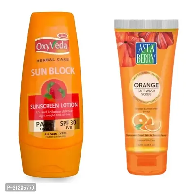 Simco Oxyveda Sun Block Sunscreen Lotion Astaberry Vitamin C Face Wash Scrub Combo-thumb0