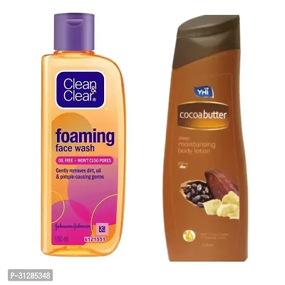 Yhi Cocoa Butter Deep Moisturising Body Lotion Clean Clear Foaming Facewash Combo-thumb0