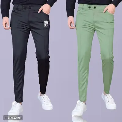 Stylish Multicoloured Modal Solid Regular Trouser For Men Pack Of 2-thumb0