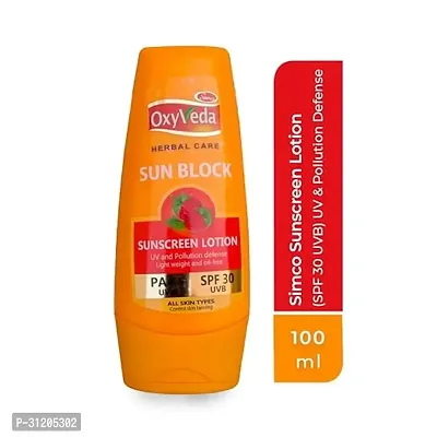 Simco Oxyveda Sun Block Sunscreen Lotion, Spf 30 Pa++ Uv Rays Pollution Protection 100 Ml