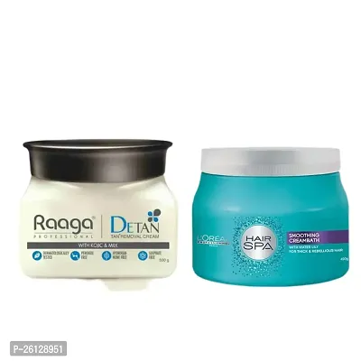 Raaga Professional De-Tan Tan removal Cream Kojic  Milk, 500 GM Hair Spa Smoothing Creambath Hair Spa (490 g)(COMBO)