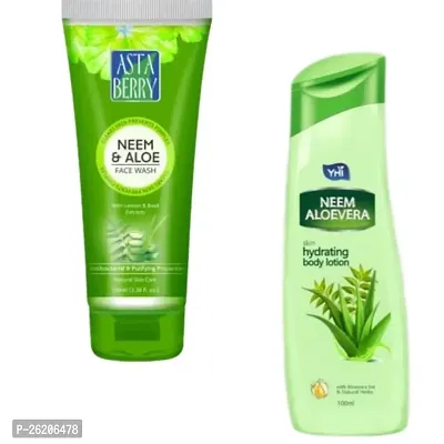 YHI Neem Aloevera skin hydrating hand  body lotion ASTABERRY Neem  Aloe Deep Cleansing Face Wash-thumb0