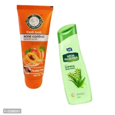 YHI Neem Aloevera skin hydrating hand  body lotion fresh look acne control apricot scrub-thumb0