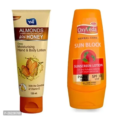 Simco Oxyveda Sun Block Sunscreen Lotion YHI Almonds with Honey deep moisturising hand  body lotion-thumb0