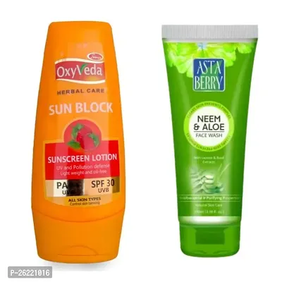 Simco Oxyveda Sun Block Sunscreen Lotion ASTABERRY Neem  Aloe Deep Cleansing Face Wash-thumb0