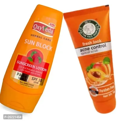 Simco Oxyveda Sun Block Sunscreen Lotion fresh look acne control apricot scrub-thumb0