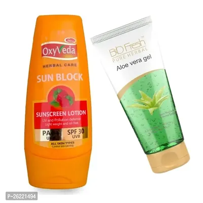 Simco Oxyveda Sun Block Sunscreen Lotion B I O F R E S H Organic Aloe Vera Gel-thumb0