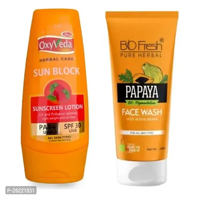 Simco Oxyveda Sun Block Sunscreen Lotion BIO FRESH HERBAL PAPAYA FACEWASH-thumb0