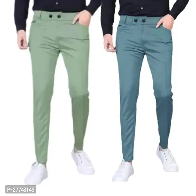 Mens Regular Fit Lycra Blend Trousers for Men | Regular Fit Lycra Lower for Boys Lycra Blend green airforce pack of 2-thumb0