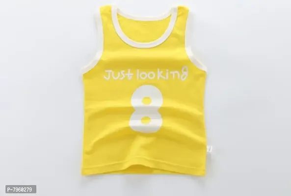 Boys Printed  Sleeveless Regular Fit Yellow Top  Bottom Set-thumb2