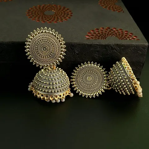 Fascinating Floral Golden Earrings For Women Designer Jhumkas Pearl Studded Earrings For Women and Girls Earrings