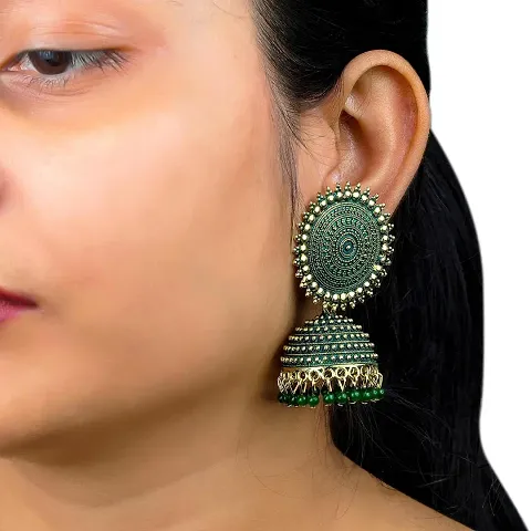Stylish Green Jhumka Earrings for Women
