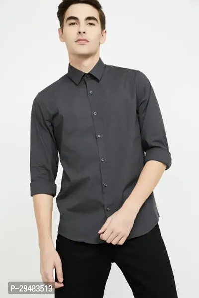 Elegant Cotton Solid Long Sleeves Casual Shirts For Men-thumb0