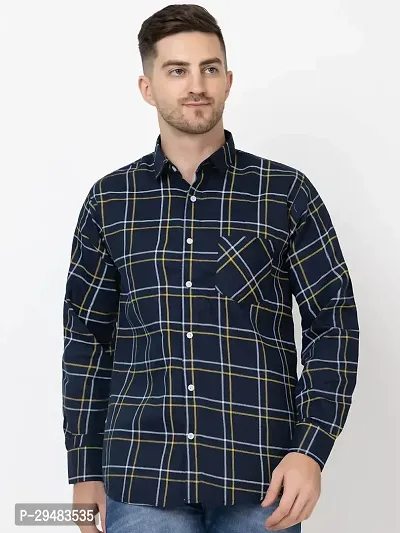 Elegant Cotton Checked Long Sleeves Casual Shirts For Men-thumb0