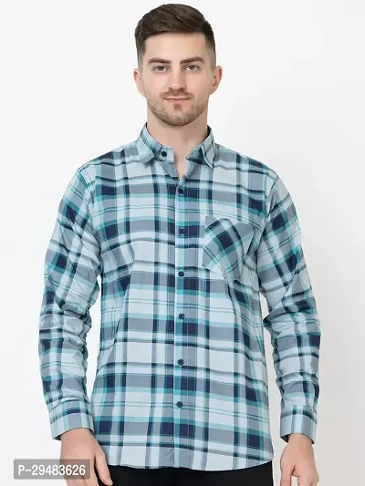 Elegant Cotton Checked Long Sleeves Casual Shirts For Men-thumb0