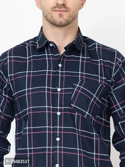 Elegant Cotton Blend Checked Long Sleeves Casual Shirts For Men-thumb5