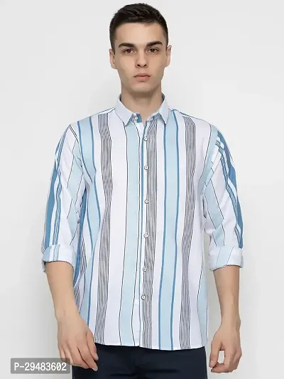 Elegant Cotton Striped Long Sleeves Casual Shirts For Men-thumb0