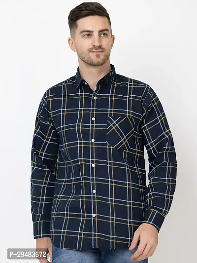 Elegant Cotton Checked Long Sleeves Casual Shirts For Men-thumb0