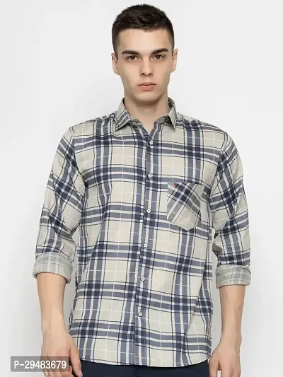 Elegant Cotton Checked Long Sleeves Casual Shirts For Men-thumb0