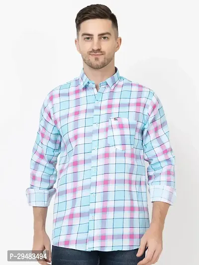 Elegant Cotton Blend Checked Long Sleeves Casual Shirts For Men-thumb0