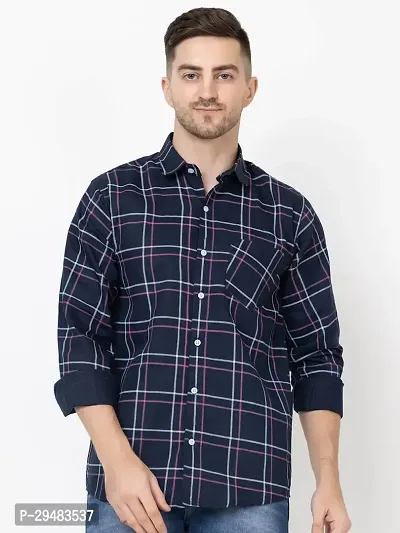 Elegant Cotton Blend Checked Long Sleeves Casual Shirts For Men-thumb0