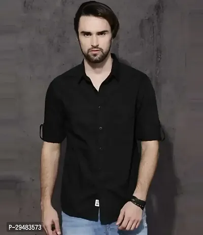 Elegant Cotton Solid Long Sleeves Casual Shirts For Men-thumb0