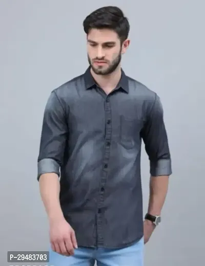 Elegant Denim Washed Long Sleeves Casual Shirts For Men