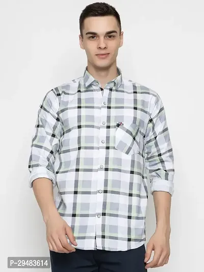 Elegant Cotton Checked Long Sleeves Casual Shirts For Men-thumb0