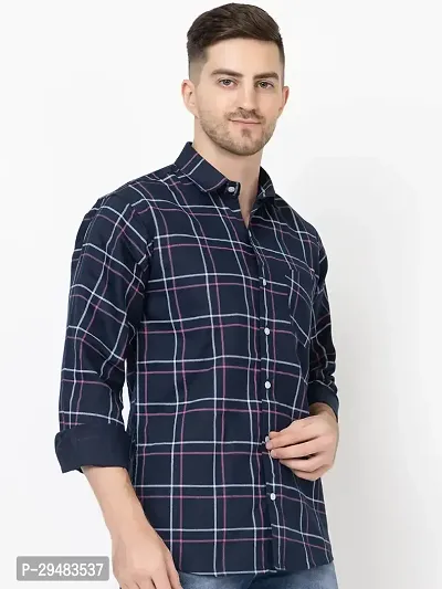 Elegant Cotton Blend Checked Long Sleeves Casual Shirts For Men-thumb3