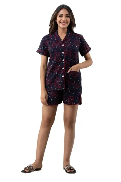 Stylish Night Shirt And Short Set For Women